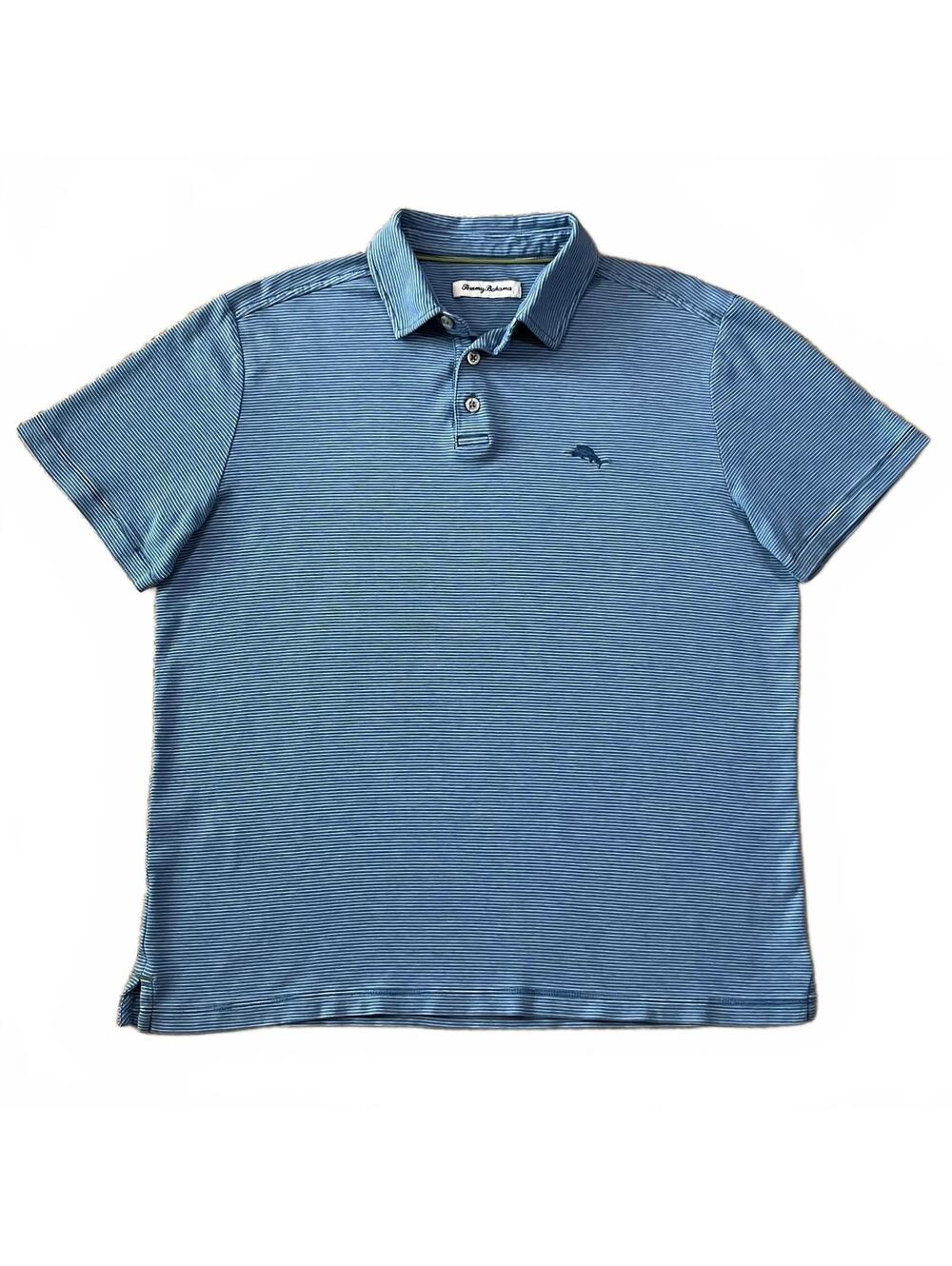 Tommy Bahama Mens Blue Striped Cotton Polo Shirt Size Small